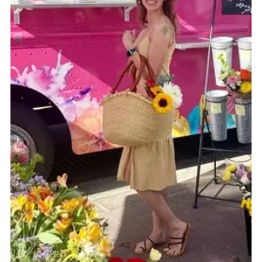 Saylor Mustard Striped Midi Slip Dress MEDIUM Bodycon Vacation Bow Pinup $200 - Picture 9 of 15